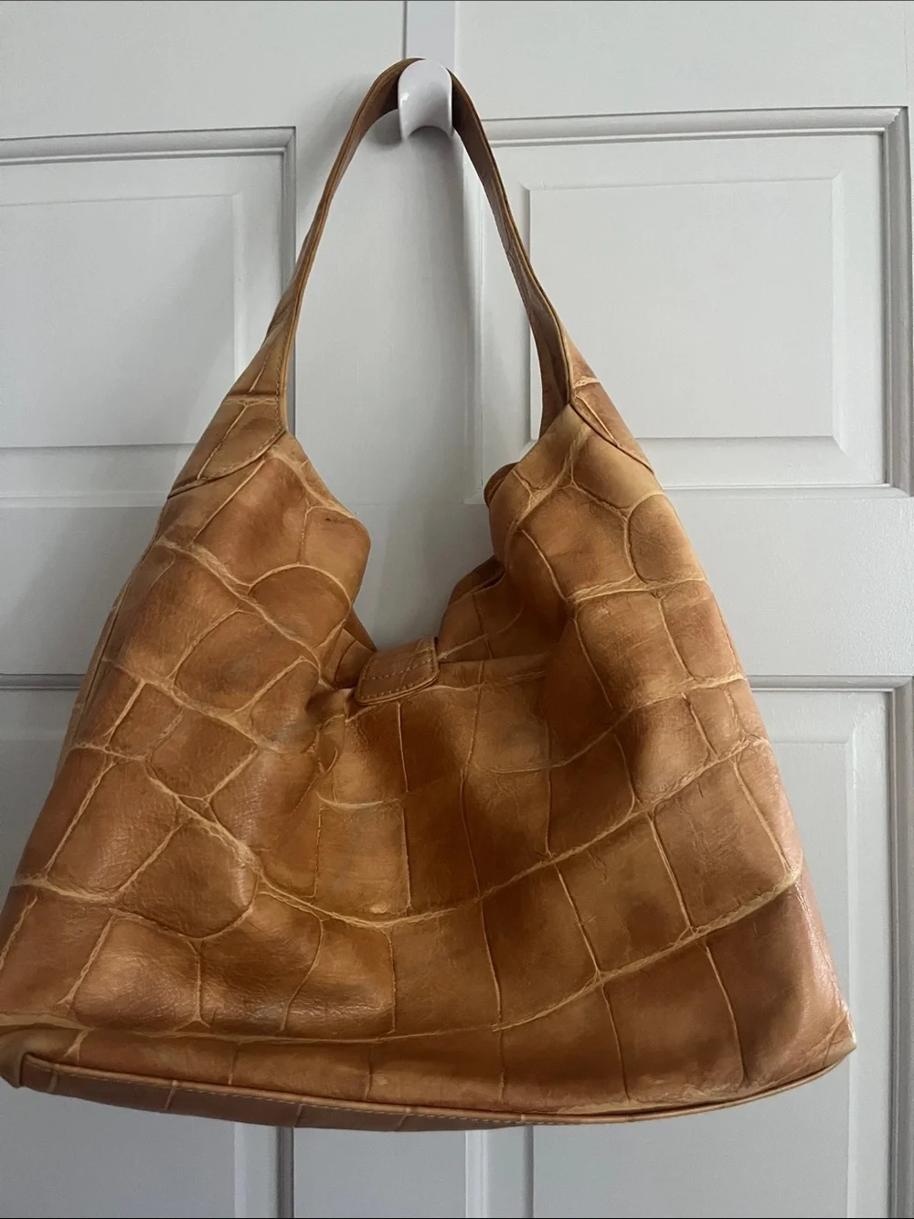 Dooney & Bourke Tan Croc-Embossed Leather Hobo with Silver Hardware